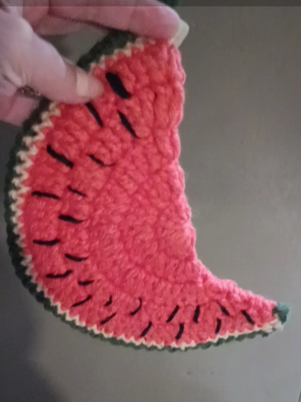 LIKE NEW - Hand crocheted Watermelon Slice Trivet, Wall decor, Double thickness